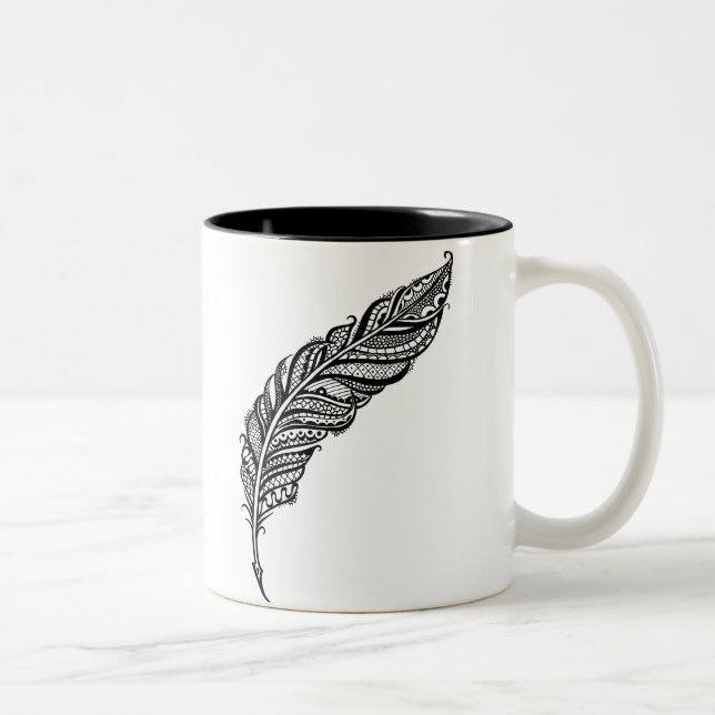 Tasse 2 Couleurs Illustration complexe énervée et chic de plume de (Droit)