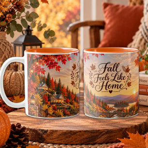 Tasse 2 Couleurs Illustration d'automne rustique qui ressemble à la