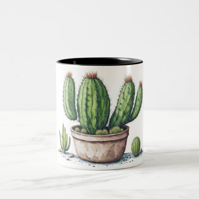 Tasse 2 Couleurs Illustration de cactus dans un style aquarelle de  (Centre)