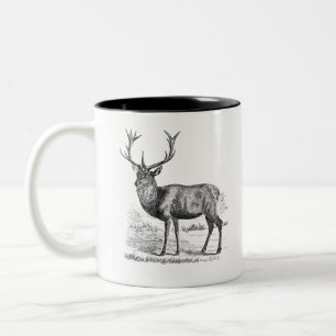 Tasse 2 Couleurs Illustration de cerfs rouges noirs et blancs