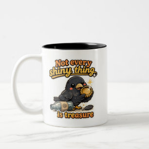 Tasse 2 Couleurs Illustration de corbeau vintage kawaii avec citati