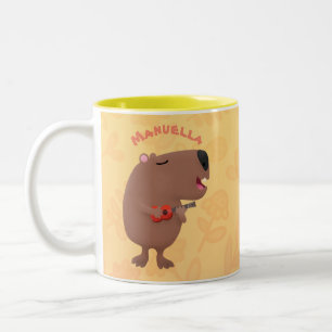 Tasse 2 Couleurs Illustration de dessin animé de capybara ukulele