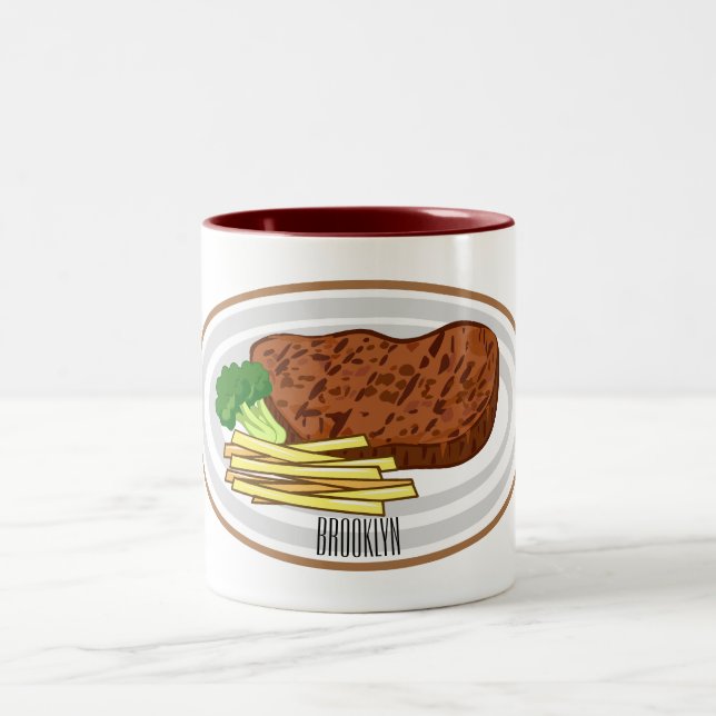 Tasse 2 Couleurs Illustration de dessin de steak (Centre)