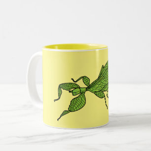 Tasse 2 Couleurs Illustration de dessin d'insecte des feuilles vert
