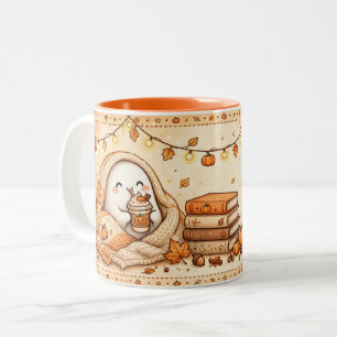 Tasse 2 Couleurs Illustration de fantôme de citrouille de livres d'