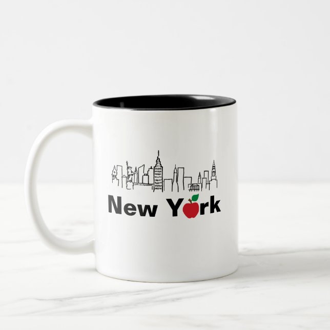 Tasse 2 Couleurs Illustration de la ligne aérienne de New York (Gauche)