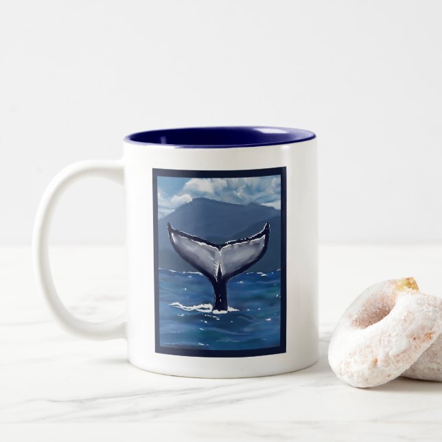 Tasse 2 Couleurs Illustration de la queue de baleine à bosse Citati (Avec donut)