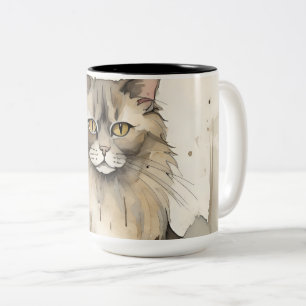 Tasse 2 Couleurs Illustration de l'aquarelle du Maine Coon