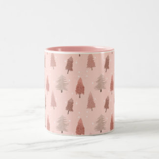 Tasse 2 Couleurs Illustration de l'arbre de Noël rose aquarelle