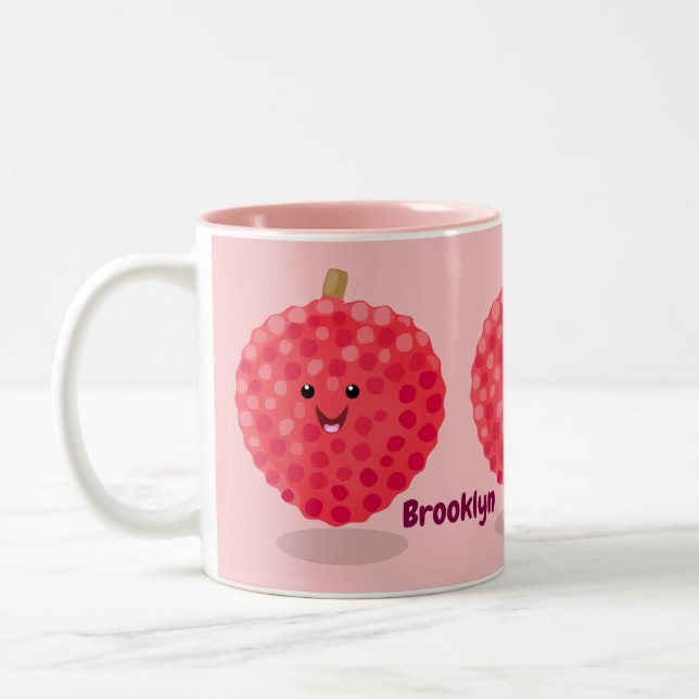 Tasse 2 Couleurs Illustration de litchee rose mignon (Gauche)