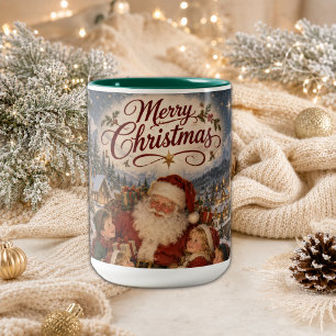 Tasse 2 Couleurs Illustration de Noël vintage