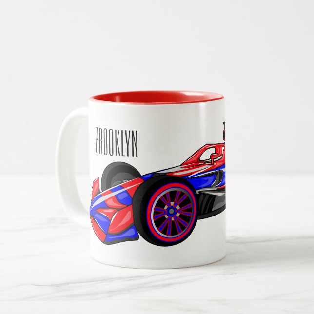 Tasse 2 Couleurs Illustration de voiture de course professionnelle (Devant gauche)