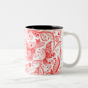 Tasse 2 Couleurs Illustration des fleurs rouges et des coeurs