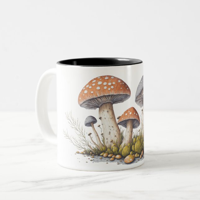 Tasse 2 Couleurs Illustration détaillée des champignons (Devant gauche)