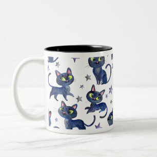 Tasse 2 Couleurs Illustration d'Halloween aquarelle avec chats noir