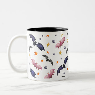 Tasse 2 Couleurs Illustration d'Halloween avec chauve-souris et éto