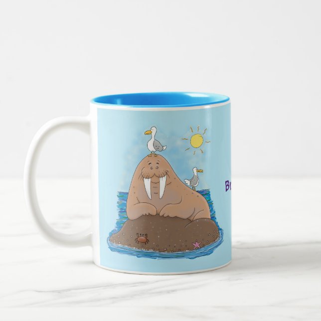 Tasse 2 Couleurs Illustration drôle de morse joyeux (Gauche)