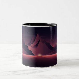 Tasse 2 Couleurs Illustration du coucher de soleil sur une montagne