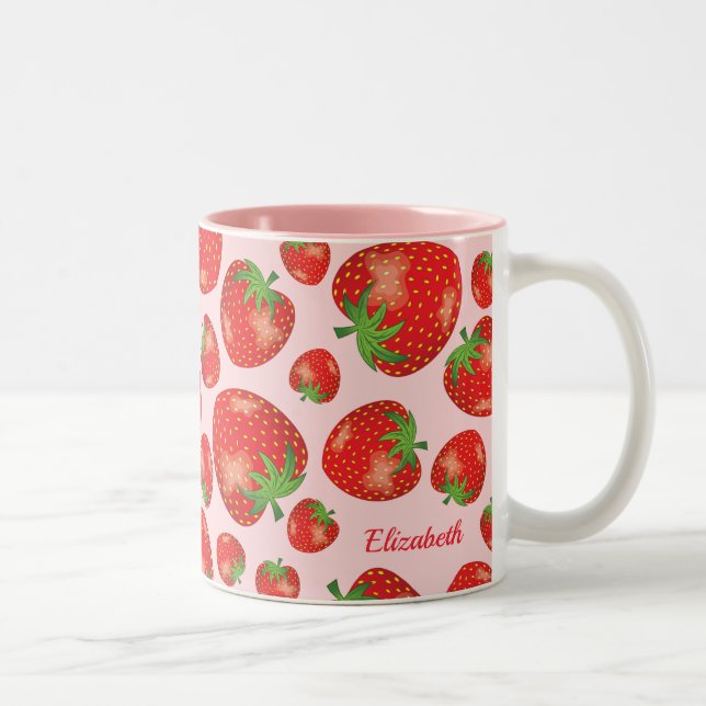 Tasse 2 Couleurs Illustration du Motif de fraises et nom personnali (Droit)