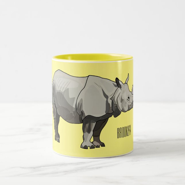 Tasse 2 Couleurs Illustration du rhinocéros de Javan (Centre)