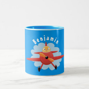Tasse 2 Couleurs Illustration d'un avion rouge volant mignon