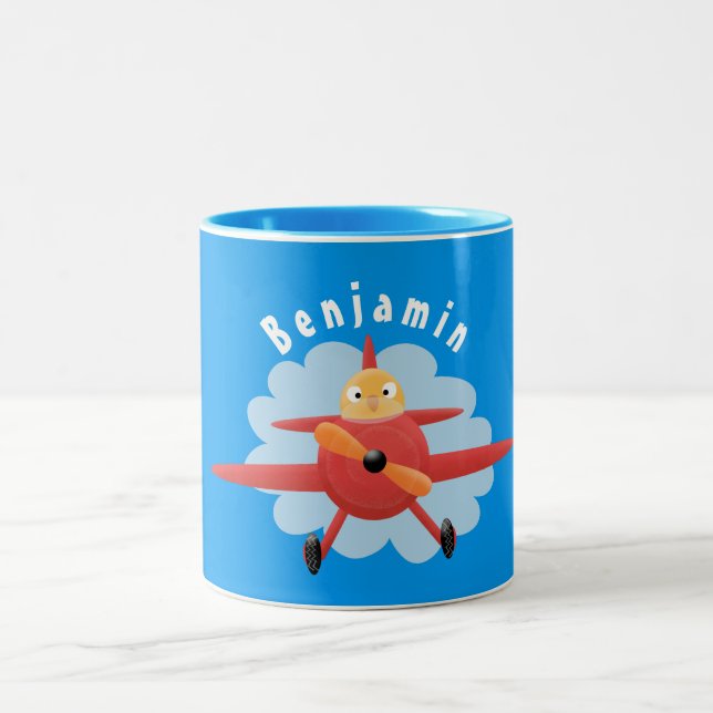 Tasse 2 Couleurs Illustration d'un avion rouge volant mignon (Centre)