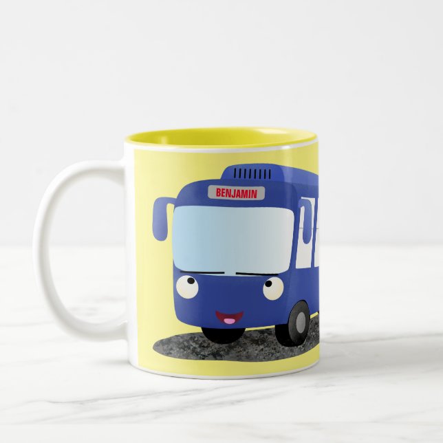 Tasse 2 Couleurs Illustration d'un bus moderne bleu mignon (Gauche)
