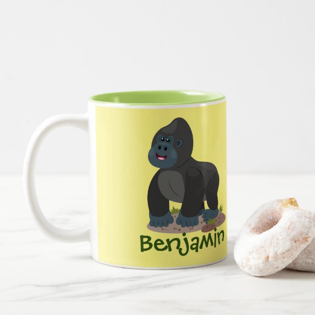 Tasse 2 Couleurs Illustration d'un grand joyeux gorille (Avec donut)