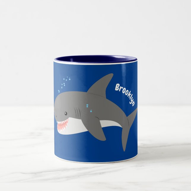 Tasse 2 Couleurs Illustration joyeuse du grand requin blanc (Centre)