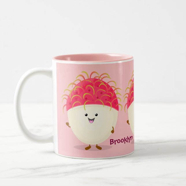 Tasse 2 Couleurs Illustration mignon du ramboutan rose (Gauche)