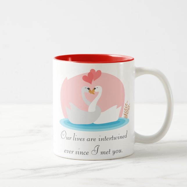 Tasse 2 Couleurs Illustration mignonne des cygnes dans l'amour (Droit)