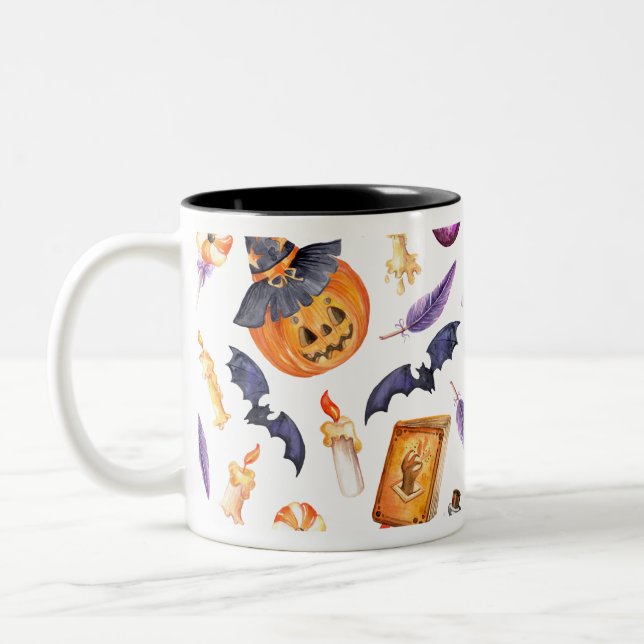 Tasse 2 Couleurs Illustration mignonne d'Halloween avec citrouille  (Gauche)
