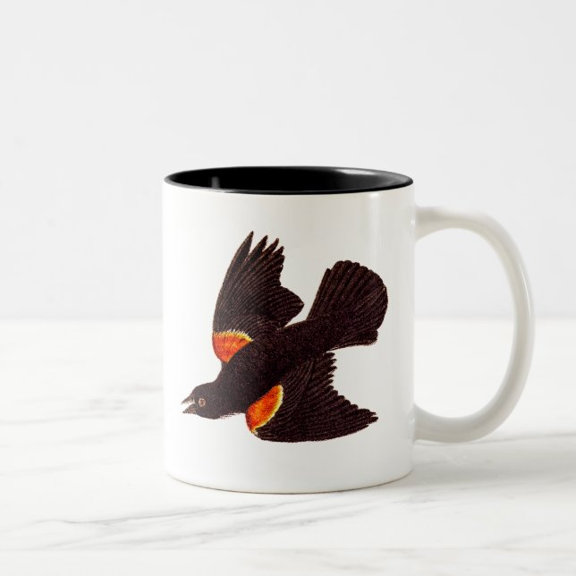 Tasse 2 Couleurs Illustration noire à ailes rouges d'oiseau de (Droit)