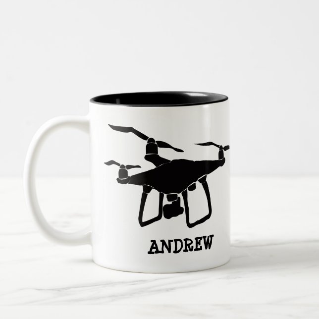 Tasse 2 Couleurs Illustration personnalisée d'un drone noir simple (Gauche)