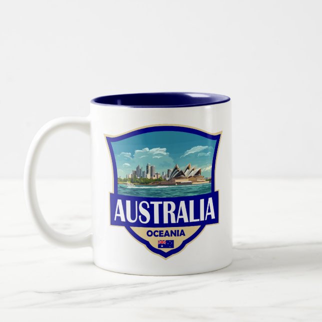Tasse 2 Couleurs Illustration Rétro Badge Australie (Gauche)