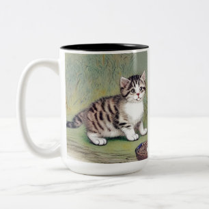 Tasse 2 Couleurs Illustration vintage de chaton rayé