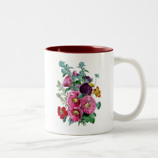Tasse 2 Couleurs Illustrations vintages des botaniques Hollyhocks