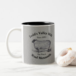 Tasse 2 Couleurs Image de mouton vintage Judd's Valley Wool Mercant