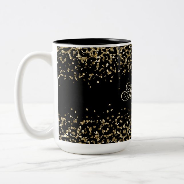 Tasse 2 Couleurs Impression cheetah noir et or paillettes overlay (Gauche)