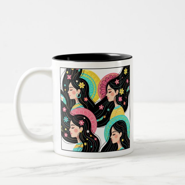 Tasse 2 Couleurs Impression d'art d'illustration de femmes bohèmes  (Gauche)