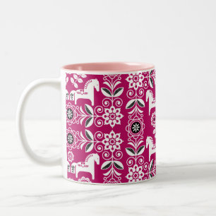 Tasse 2 Couleurs Impression de cheval suédois Dala rose