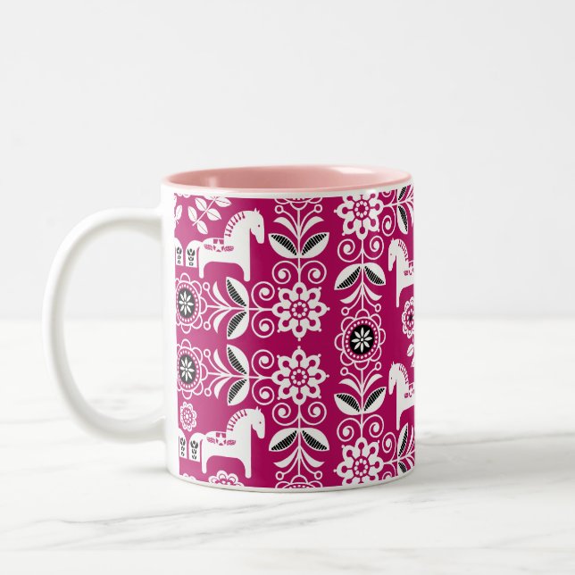 Tasse 2 Couleurs Impression de cheval suédois Dala rose (Gauche)
