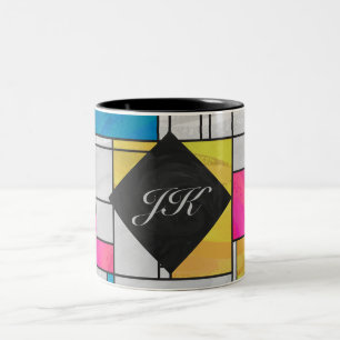 Tasse 2 Couleurs Impression Mondrial jaune rose