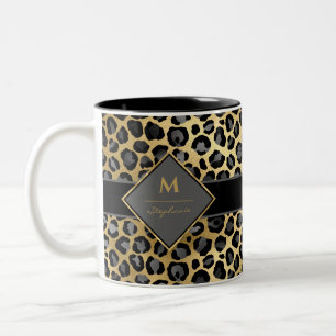 Tasse 2 Couleurs Imprimé Léopard Monogramme Tendance   Noir Gris & 