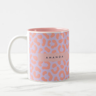 Tasse 2 Couleurs Imprimé léopard personnalisé corail et lilas paste