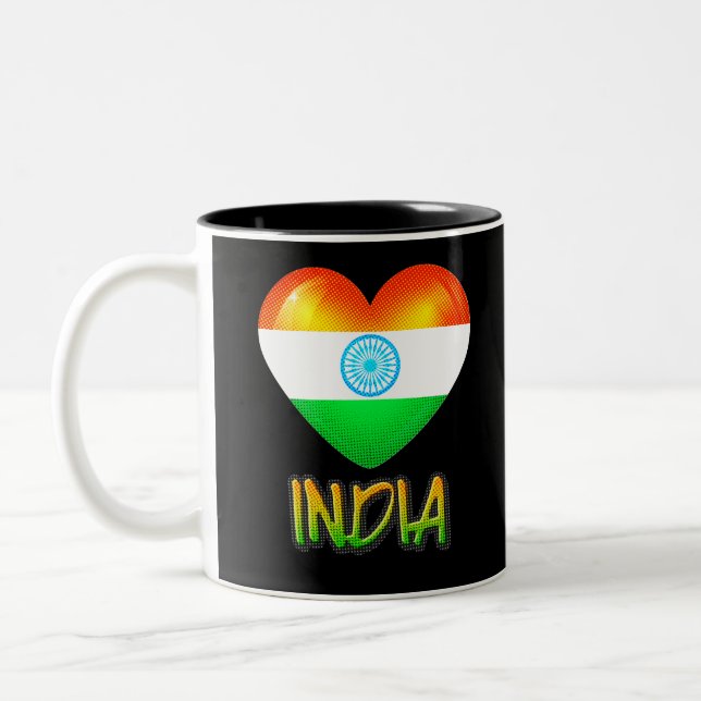 Tasse 2 Couleurs Inde Drapeau Coeur coupé (Gauche)
