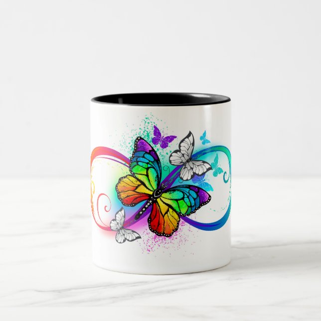 Tasse 2 Couleurs Infini lumineux avec papillon arc-en-ciel (Centre)
