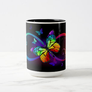 Tasse 2 Couleurs Infini vibrant avec papillon arc-en-ciel sur fond