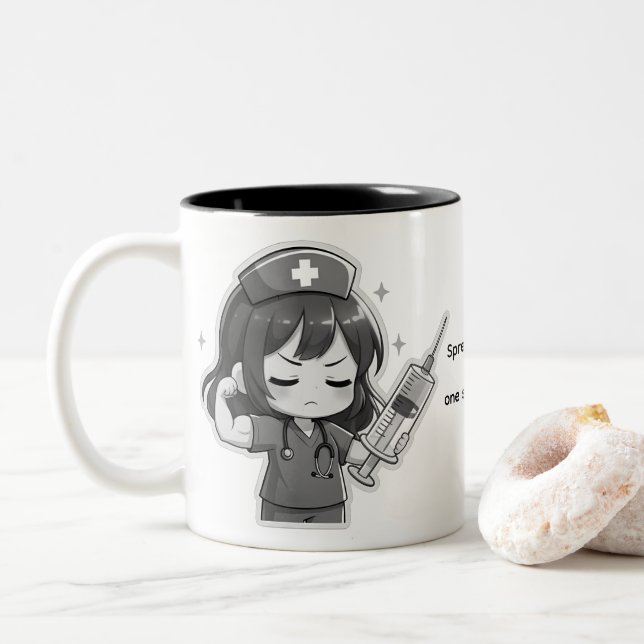 Tasse 2 Couleurs Infirmière Chibi Originale - Pouvoir Médical (Avec donut)