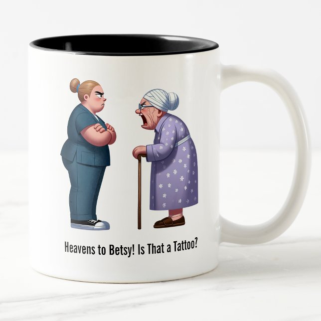 Tasse 2 Couleurs Infirmière Face-Off Avec Granny Fatigué (Créateur téléchargé)